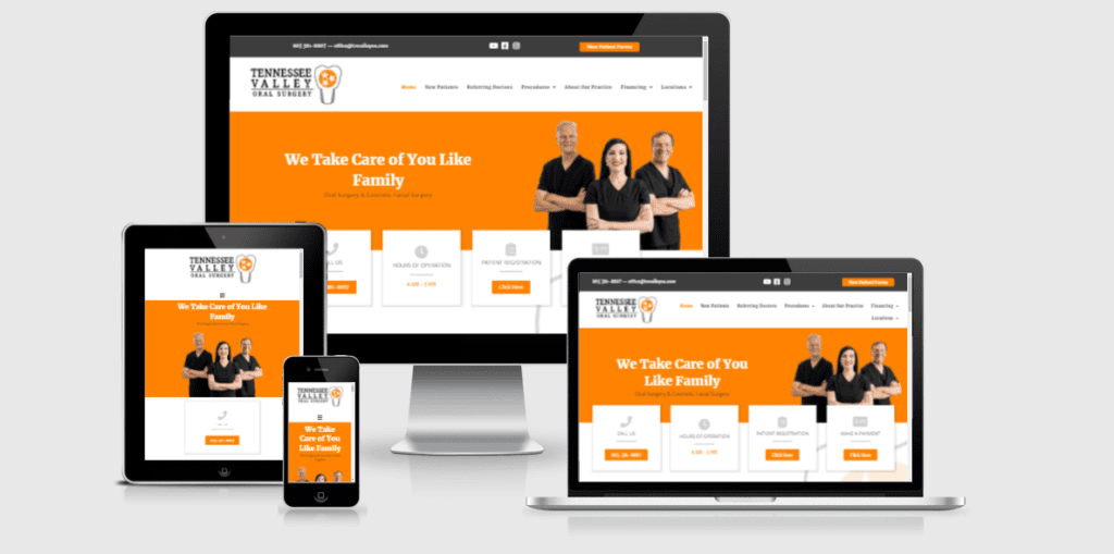 multiple devices with a mock up of Tennessee Valley Oral Surgery website